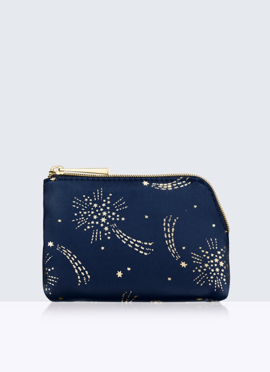 Navy Satin Pouch with Gold Shooting Starbursts