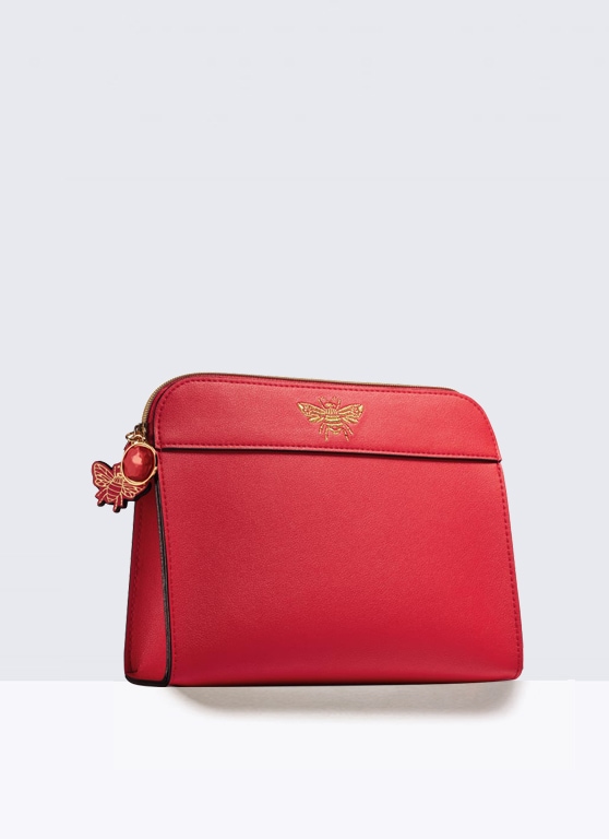 Red Cosmetic Pouch with Gold Bumble Bee