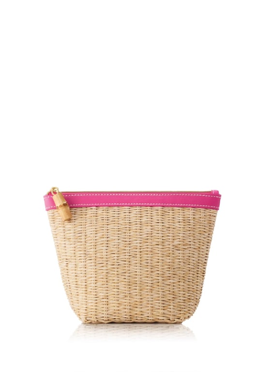 RATTAN COSMETIC BAG WITH HOT PINK